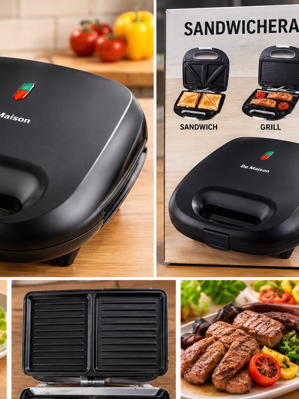 De.Maison Black Sandwich & Grill Maker